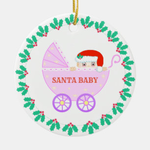 Christmas Baby Stroller Ceramic Ornament