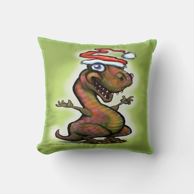 Christmas Baby T-Rex Dinosaur Throw Pillow (Front)