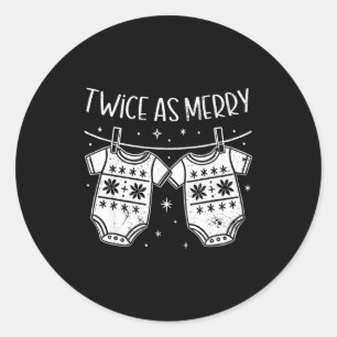 Christmas Baby Twin Mom Xmas Twin Pregnancy Reveal Classic Round Sticker