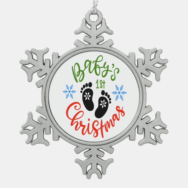 Christmas Baby's First Christmas Footprint Ornamen Snowflake Pewter Christmas Ornament (Front)
