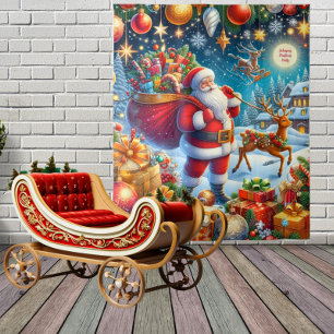 Christmas Backdrop with Santa and Reindeer  Tapestry