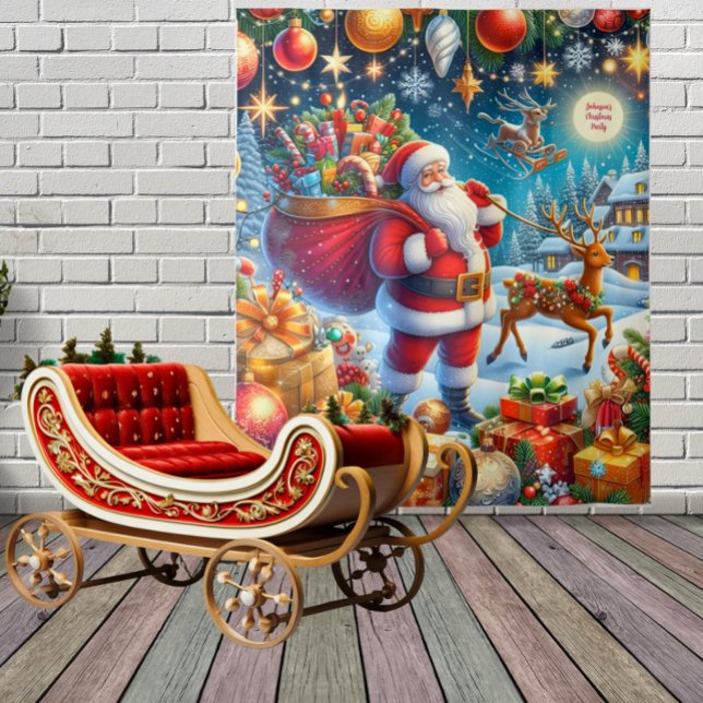 Christmas Backdrop with Santa and Reindeer  Tapestry (Creator Uploaded)