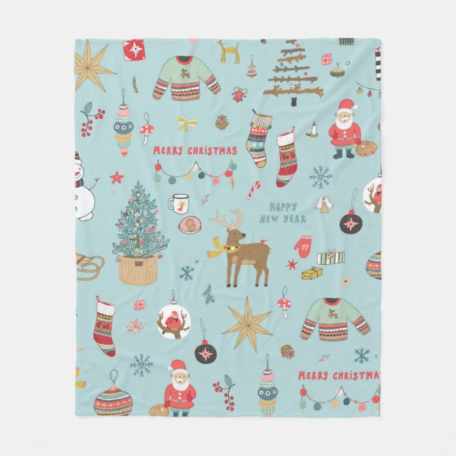 Christmas background, seamless wrapping paper patt fleece blanket (Front)