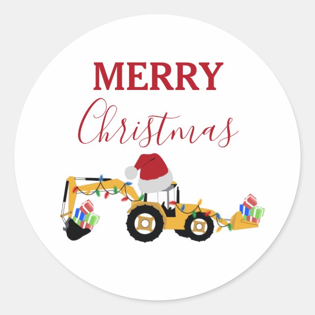 Christmas Backhoe Construction Truck Classic Round Sticker (Front)