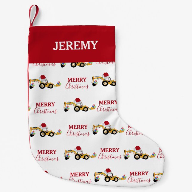 Christmas Backhoe Construction Truck Custom  Small Christmas Stocking (Front)