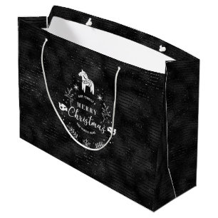 Christmas Badge Black & glitter stripes pattern Me Large Gift Bag
