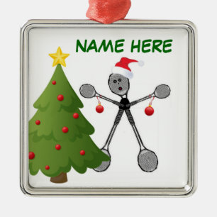 Christmas Badminton Player Metal Ornament