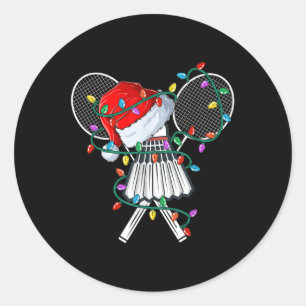 Christmas Badminton Xmas Santa Sports Hat Mens Wom Classic Round Sticker