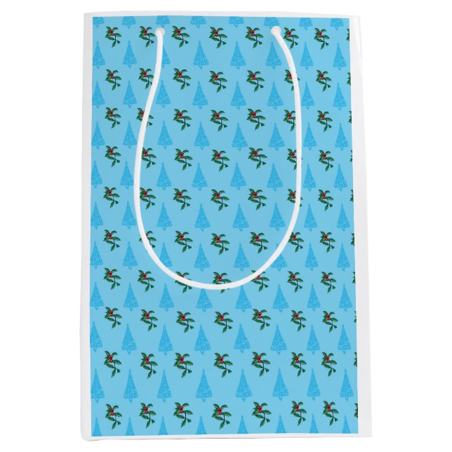 Christmas Bag with Holly and Blue Trees (Front)