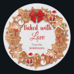 Christmas - Baked with Love Classic Round Sticker<br><div class="desc">Christmas - Baked with Love Round Sticker - Customize with your name - Great for your Baked Christmas goods!</div>