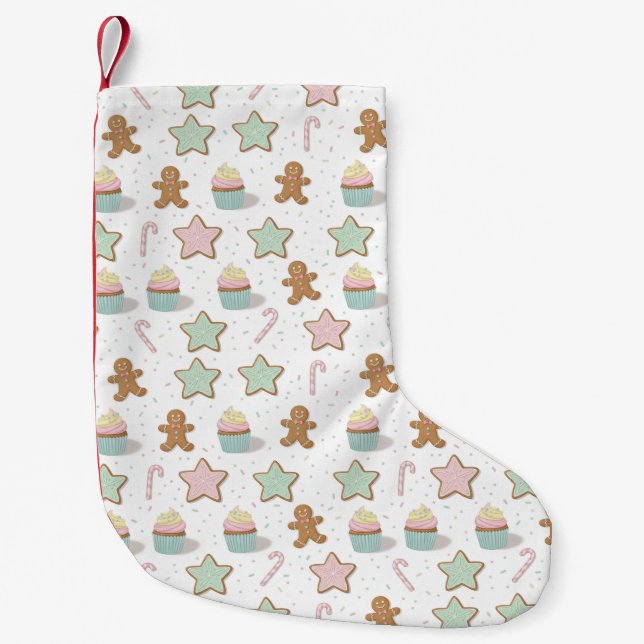 Christmas Bakery Treats Pattern Small Christmas Stocking (Front)