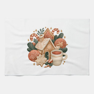 Christmas Bakery with Gingerbread House and Cocoa Kitchen Towel