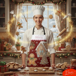 Christmas Baking Apron, Gingerbread Man, House Apron
