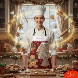 Christmas Baking Apron, Gingerbread Man, House  Apron