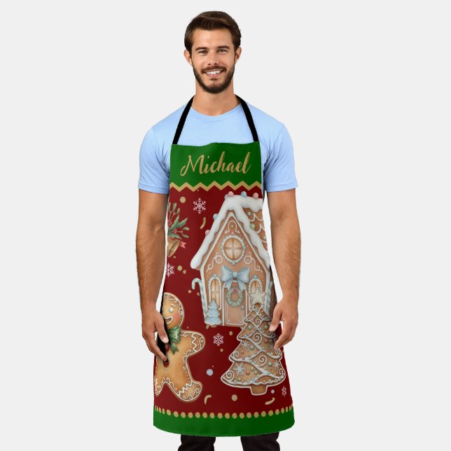 Christmas Baking Apron, House, Gingerbread Man  Apron (Worn)