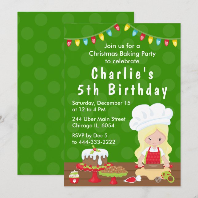 Christmas Baking Birthday Blonde Hair Girl Invitat Invitation (Front/Back)