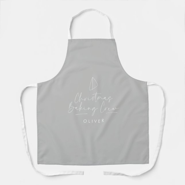Christmas baking crew modern minimal elegant grey apron (Front)