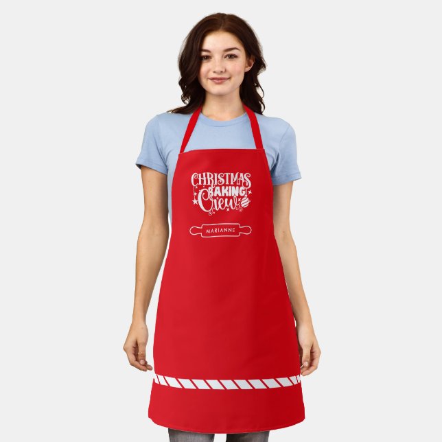 Christmas Baking Crew Personalized Red  Apron (Worn)