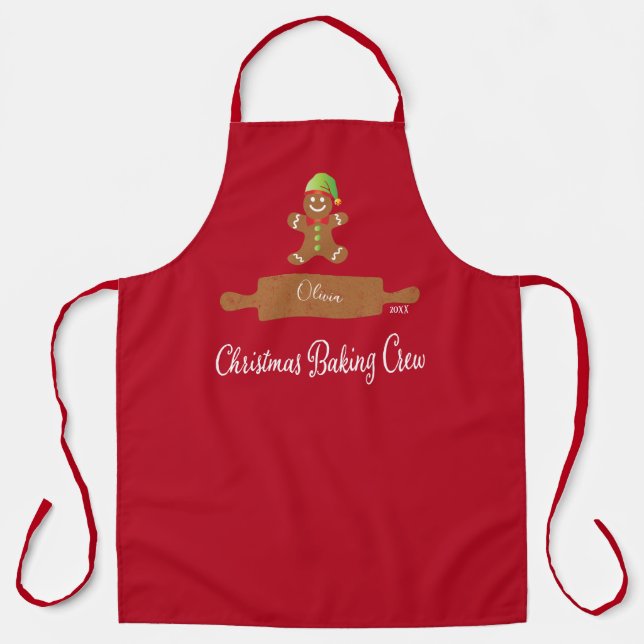 Christmas Baking Crew Red Monogram Apron (Front)