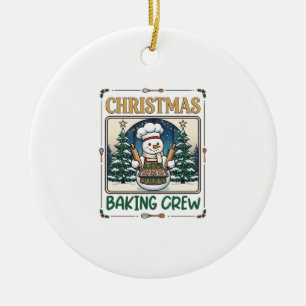 Christmas Baking Crew Snowman Chef Gingerbread Coo Ceramic Ornament