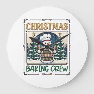 Christmas Baking Crew Snowman Chef Gingerbread Coo Large Clock