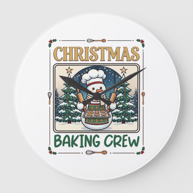 Christmas Baking Crew Snowman Chef Gingerbread Coo Large Clock (Front)