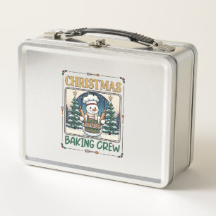 Christmas Baking Crew Snowman Chef Gingerbread Coo Metal Lunch Box