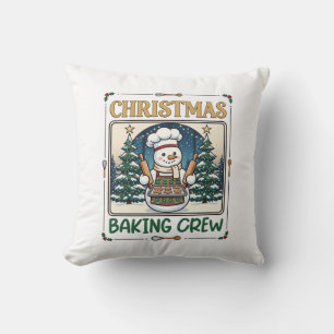 Christmas Baking Crew Snowman Chef Gingerbread Coo Throw Pillow