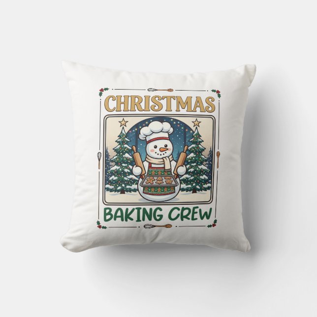 Christmas Baking Crew Snowman Chef Gingerbread Coo Throw Pillow (Front)