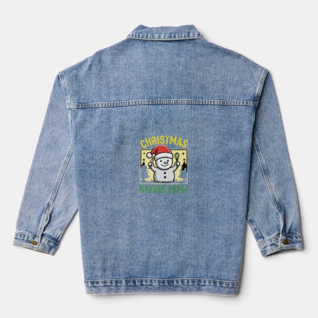 Christmas Baking Crew Snowman Holiday Denim Jacket (Back)