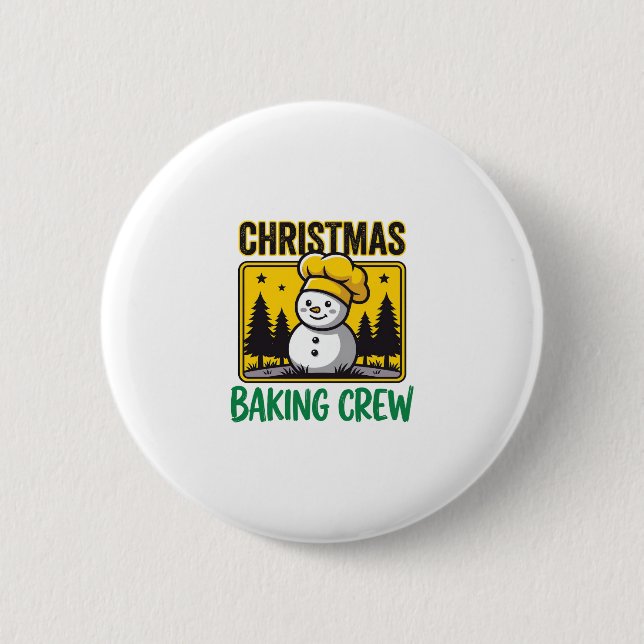 Christmas Baking Crew Snowman Holiday Design 2 Inch Round Button (Front)