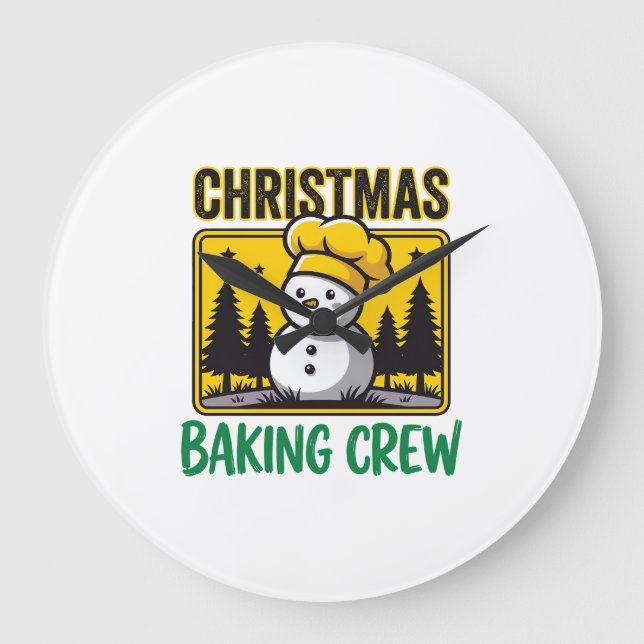 Christmas Baking Crew Snowman Holiday Design Large Clock (Front)
