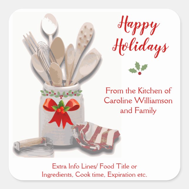 Christmas Baking From Kitchen of Baker Food Cook Square Sticker (Front)