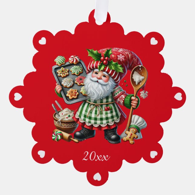 Christmas Baking Gnome Personalized Ornament Card (Front)