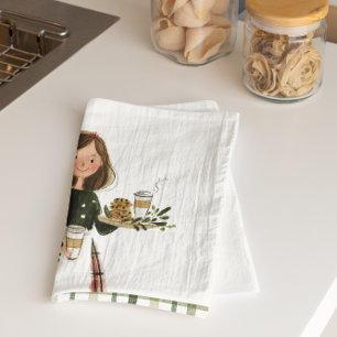 Christmas Baking Lady with Cat Personalized  Kitchen Towel
