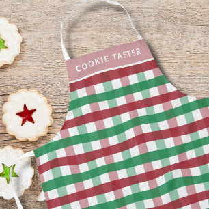 Christmas Baking Personalized Name Plaid Red Green Apron