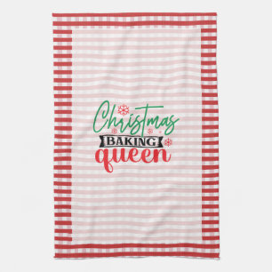 Christmas Baking Queen Cute Green Red Gingham Kitchen Towel