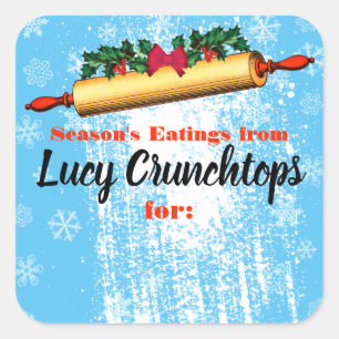 Christmas baking rolling pin flour personalized square sticker