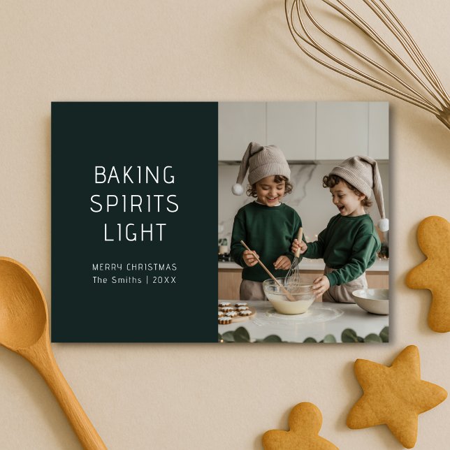 Christmas Baking Spirits Light Modern Green  Holiday Card (Creator Uploaded)