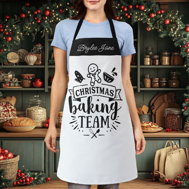 Christmas Baking Team Cute Black Personalized Apron (Creator Uploaded)