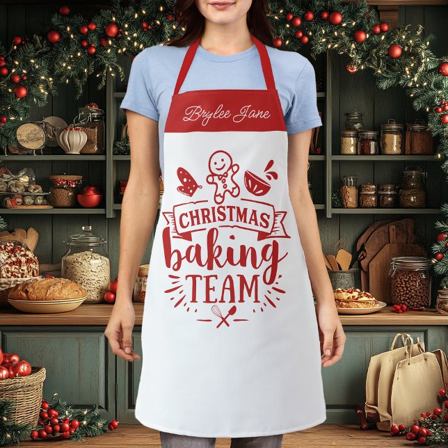 Christmas Baking Team Cute Red Personalized Apron (Creator Uploaded)