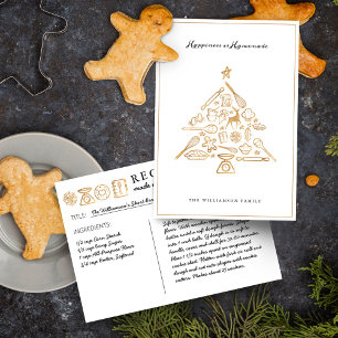 Christmas Baking Tree Gold & White Family Recipe Holiday Card