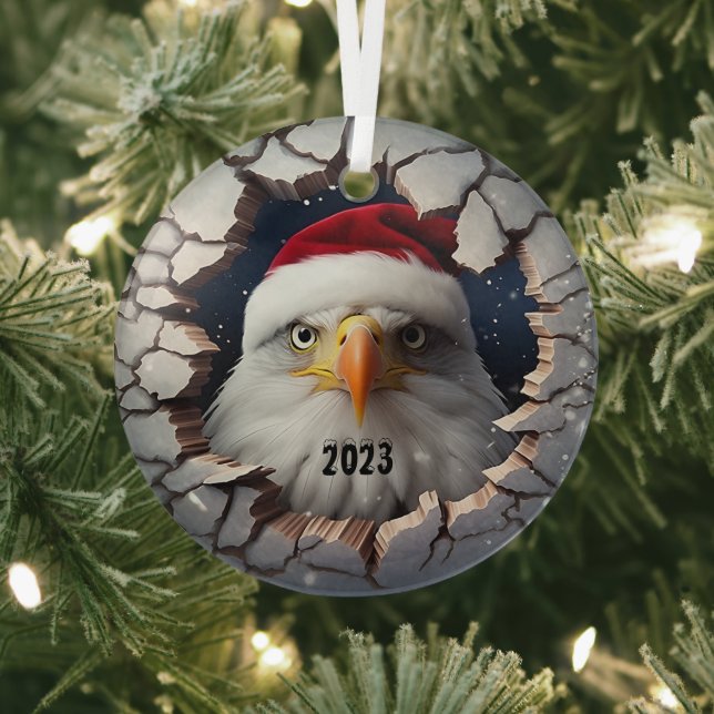 Christmas Bald Eagle Glass Ornament (Insitu)