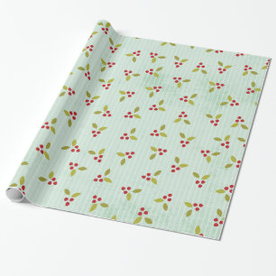 Christmas Bales Holly Bells Berry Wrapping Paper