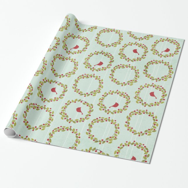 Christmas Bales Holly Bells Berry Wrapping Paper (Unrolled)