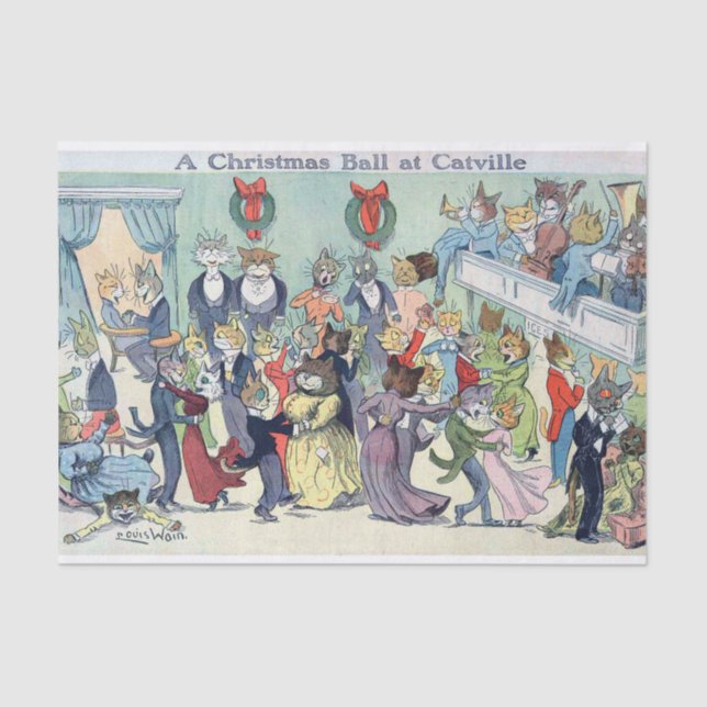 Christmas Ball at Catville, Louis Wain Tissue Paper (Front)