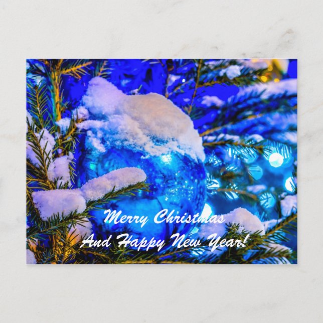 Christmas Ball Blue Snow Holiday Postcard (Front)