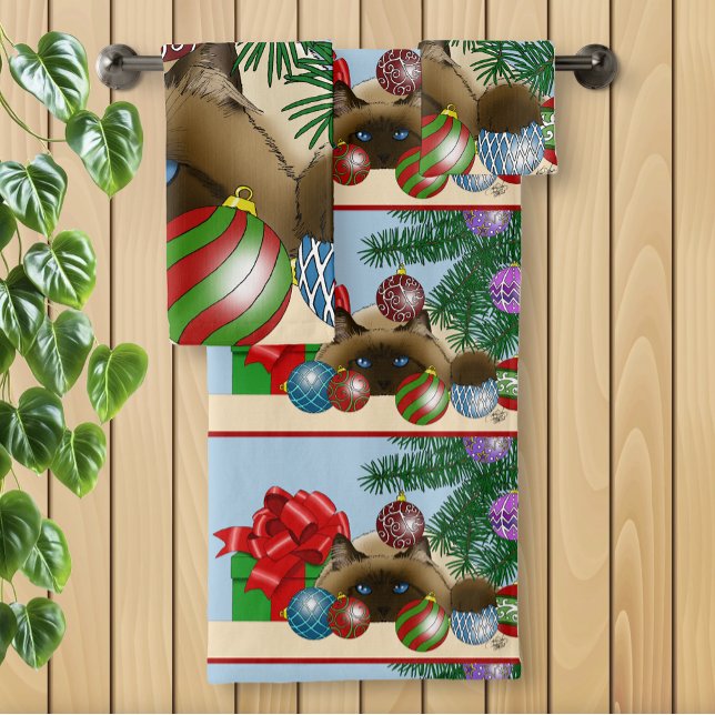Christmas Ball Cat Bath Towel Set (Creator Uploaded)