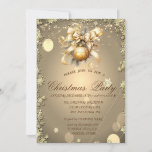 Christmas Ball,Gold Stars Christmas Company Party Invitation