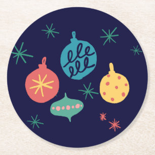 Christmas Ball Green Yellow Vintage Round Paper Coaster